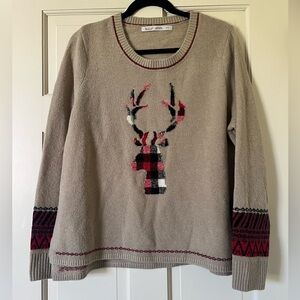 Woolrich Women's Wool Blend Christmas Holiday Sweater Size XL Beige Reindeer
